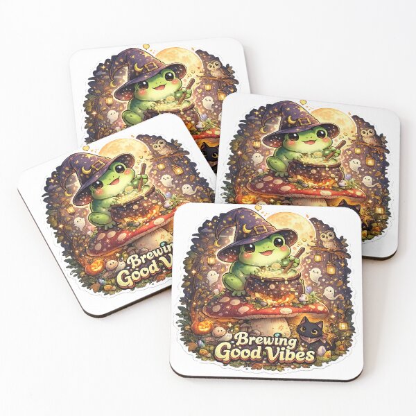 Item preview, Brewing Good Vibes Kawaii Witch Frog Stickers | Cozy Halloween Cottagecore Art designed and sold by RDcollections.