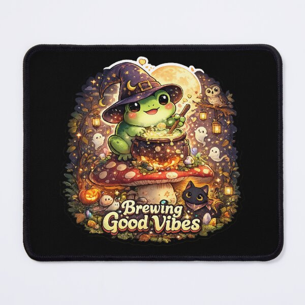 Item preview, Brewing Good Vibes Kawaii Witch Frog Stickers | Cozy Halloween Cottagecore Art designed and sold by RDcollections.