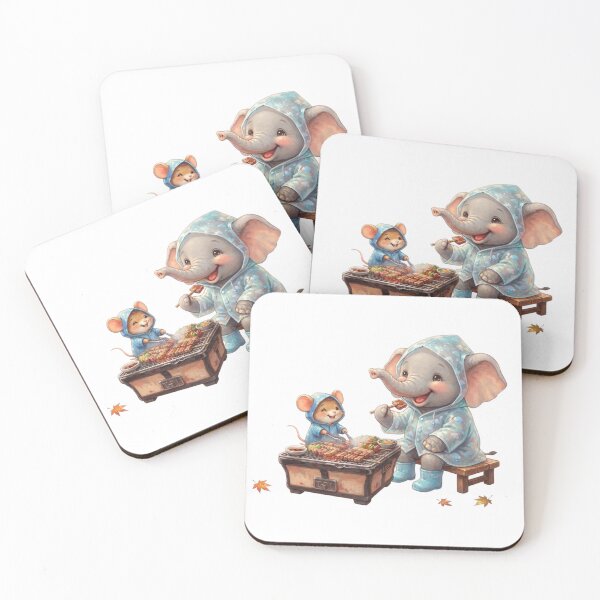 Item preview, Cute Elephant and Mouse Barbecue Party in Blue Raincoats designed and sold by BonnieGlam13.