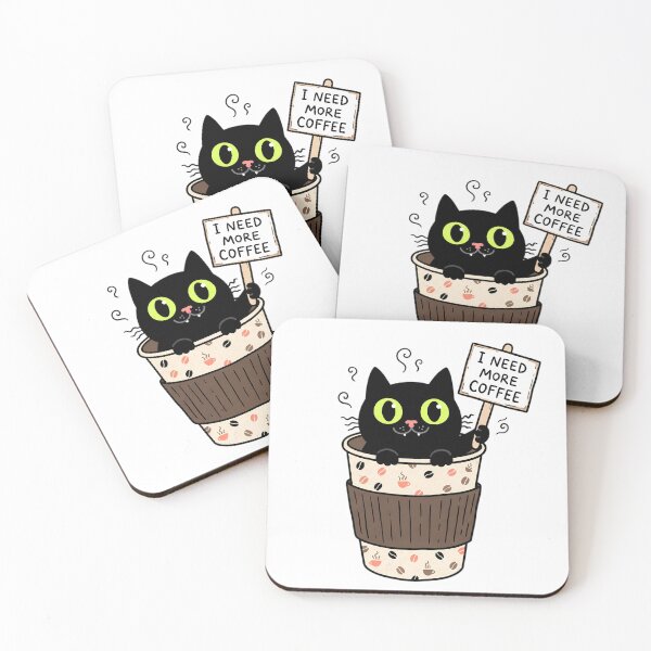 Item preview, I Need Coffee Black Cat In Coffee Cup Funny Caffeine Addict Sticker designed and sold by crazyhome.
