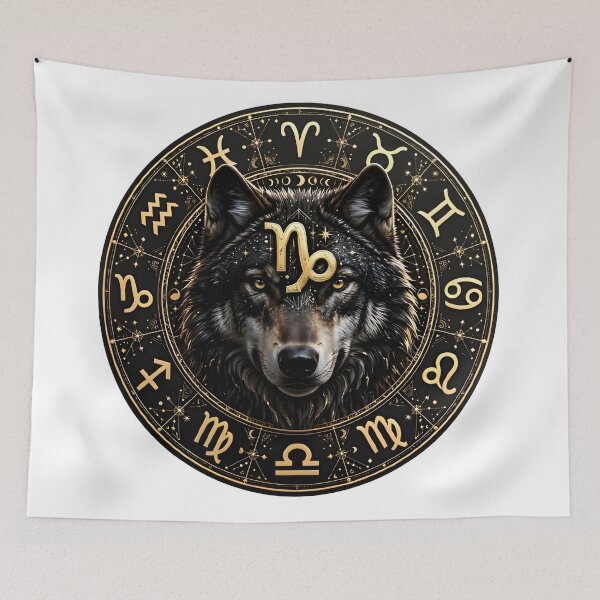 Item preview, Capricorn Wolf Realistic Zodiac Wheel designed and sold by Zodiac Celestial Art.