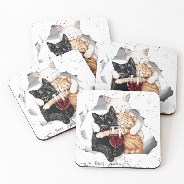 Item preview, Three Cuddling Cats with Wine - Best Friends Forever designed and sold by BULAIR89.
