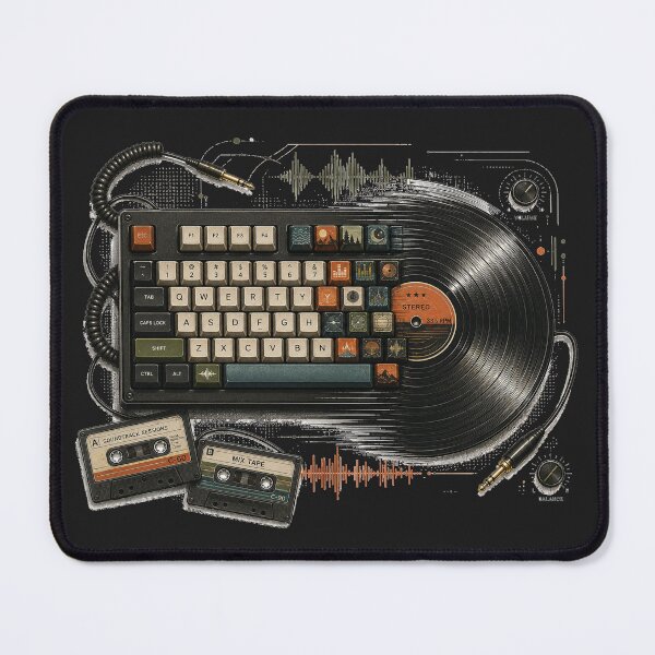 Item preview, Keystrokes & Grooves | Retro Mechanical Keyboard Vinyl Illustration designed and sold by Golden Era Studio.