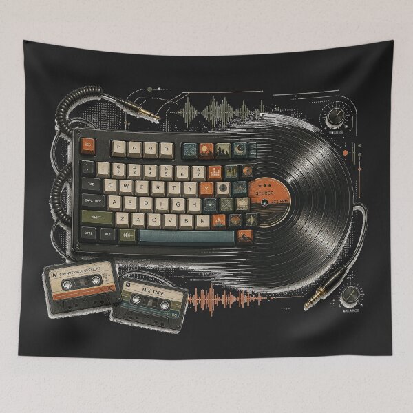 Item preview, Keystrokes & Grooves | Retro Mechanical Keyboard Vinyl Illustration designed and sold by Golden Era Studio.