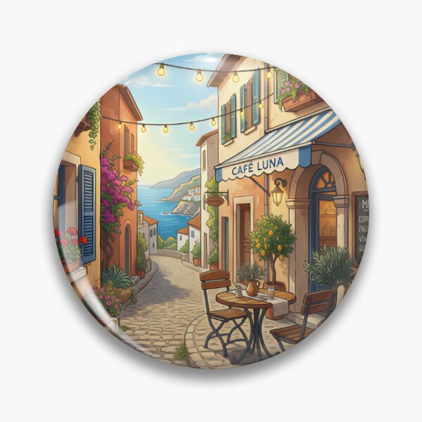 Item preview, Café Luna Coastal Street | Mediterranean Alley Art designed and sold by WonderWaresGifts.