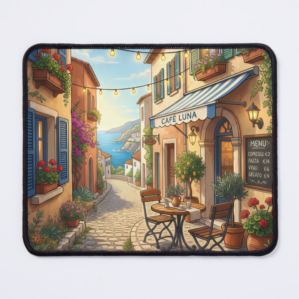 Item preview, Café Luna Coastal Street | Mediterranean Alley Art designed and sold by WonderWaresGifts.