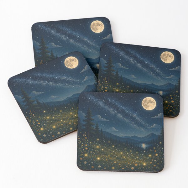 Item preview, Firefly Meadow Under the Moon – Fantasy Nightscape designed and sold by Goodthingstree.