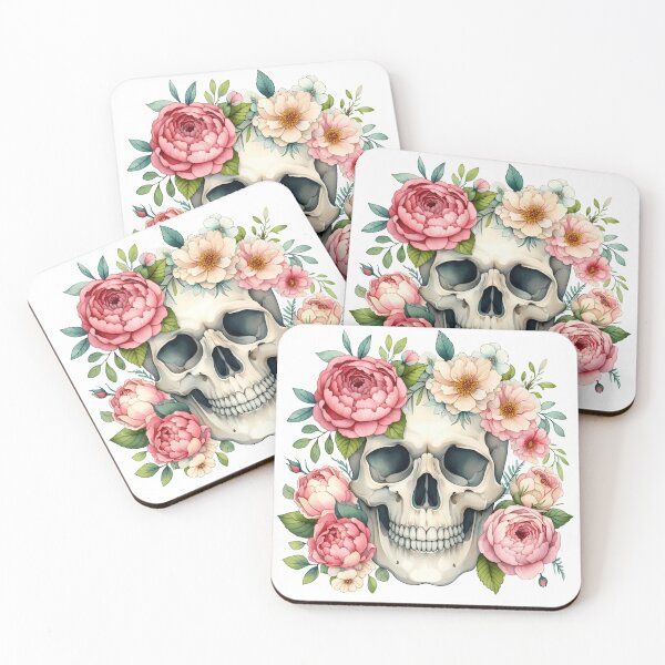Item preview, Floral Skull with Peonies - Romantic Pastel Goth Illustration designed and sold by Lorraine Cozy Corner.