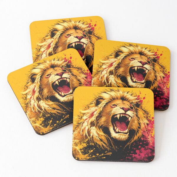 Item preview, Roaring Lion Watercolor Paint Splatter Art – Fiery Golden & Crimson Wildlife Graphic T-Shirt designed and sold by BLUESKY11a.