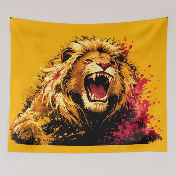 Item preview, Roaring Lion Watercolor Paint Splatter Art – Fiery Golden & Crimson Wildlife Graphic T-Shirt designed and sold by BLUESKY11a.