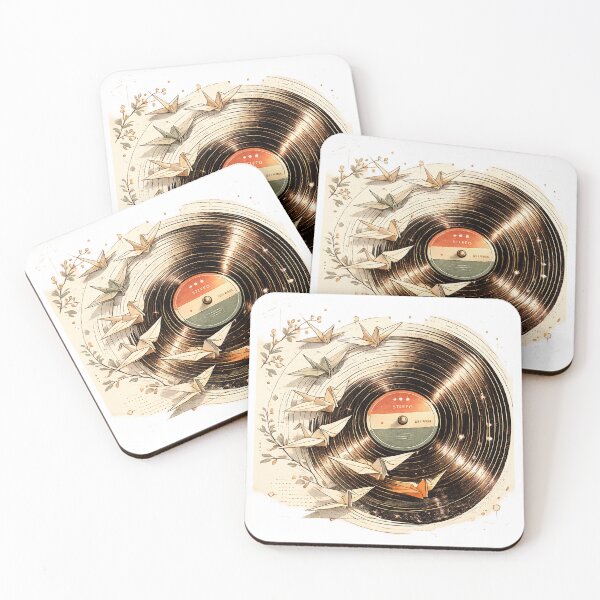 Item preview, Folded into Grooves | Origami Cranes & Vinyl Record Illustration designed and sold by Golden Era Studio.