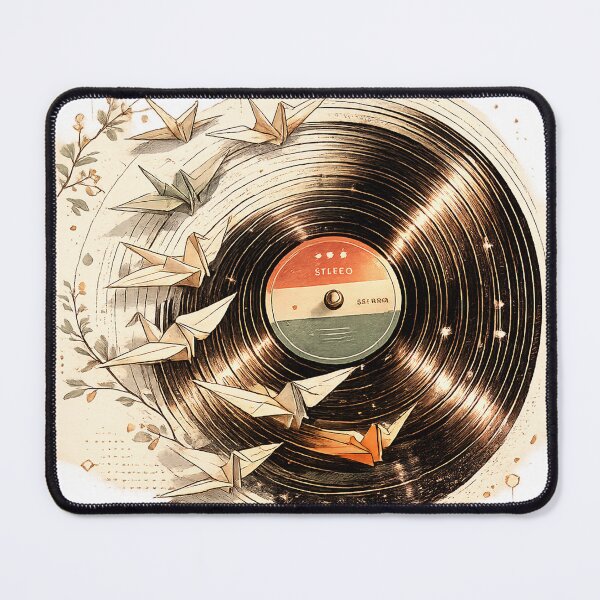 Item preview, Folded into Grooves | Origami Cranes & Vinyl Record Illustration designed and sold by Golden Era Studio.