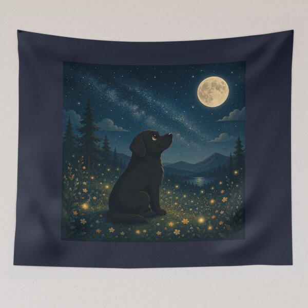 Item preview, Moon Observer – Black Labrador Under the Milky Way | Fantasy and Nature Illustration designed and sold by Goodthingstree.