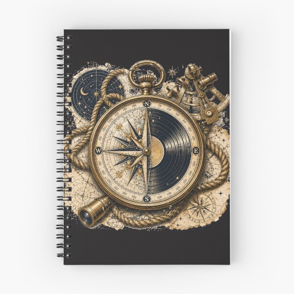 Item preview, True North in Grooves | Vintage Compass & Vinyl Nautical Illustration designed and sold by Golden Era Studio.