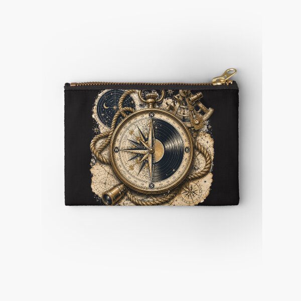 Item preview, True North in Grooves | Vintage Compass & Vinyl Nautical Illustration designed and sold by Golden Era Studio.