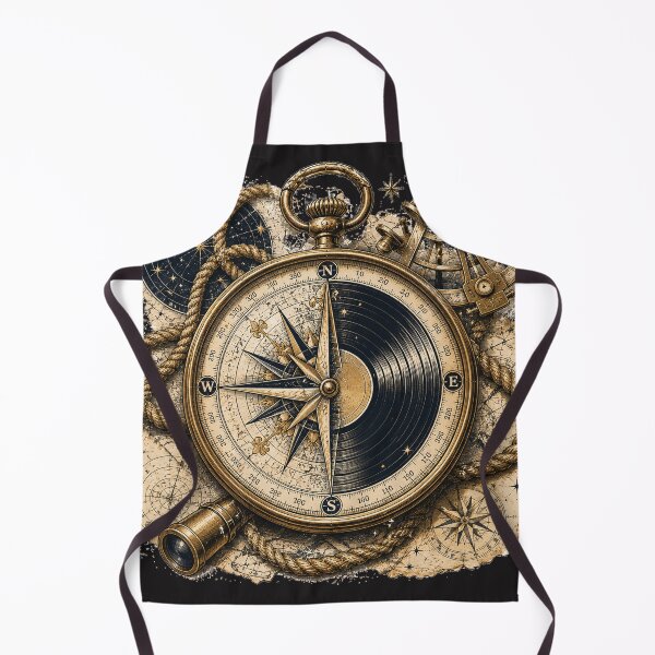 Item preview, True North in Grooves | Vintage Compass & Vinyl Nautical Illustration designed and sold by Golden Era Studio.