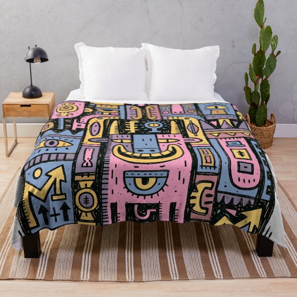 Item preview, Whimsical Abstract Faces Geometric Folk Art Pattern designed and sold by Romgora.