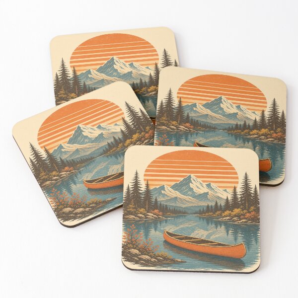 Item preview, Canoe on the mountain lake – retro outdoor design designed and sold by Sunset Syndicate.