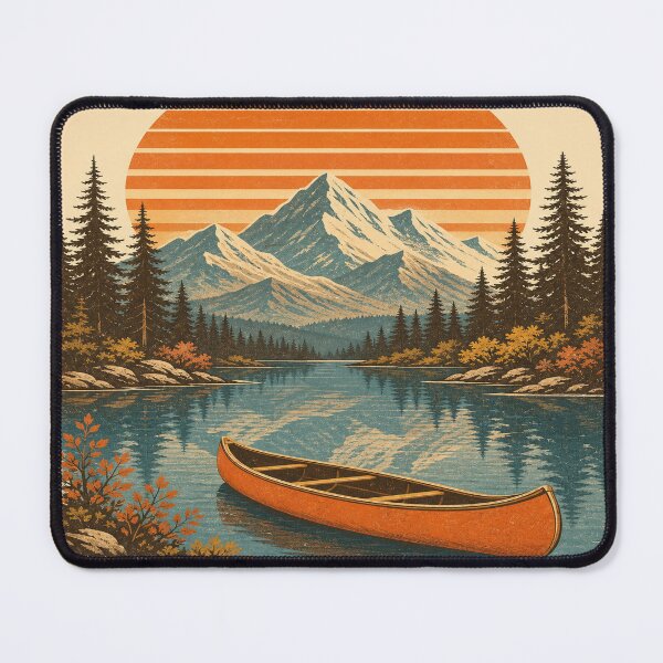 Item preview, Canoe on the mountain lake – retro outdoor design designed and sold by Sunset Syndicate.