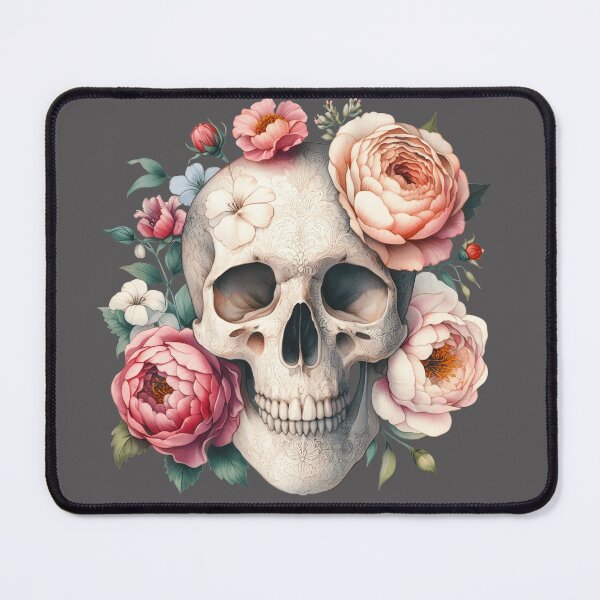 Item preview, Ornate Floral Skull with Pink Roses - Romantic Gothic Illustration designed and sold by Lorraine Cozy Corner.