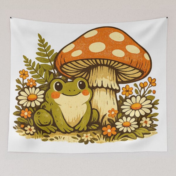 Aperçu de l'œuvre Cute Frog & Mushroom créée et vendue par Gold&pixels.