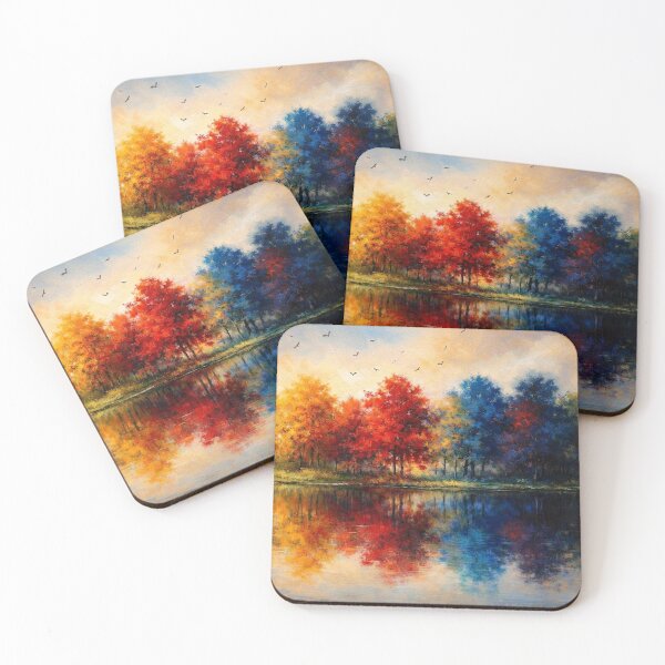 Item preview, Colorful Forest Reflection - Gold Blue Autumn Landscape designed and sold by Joey Santiago.