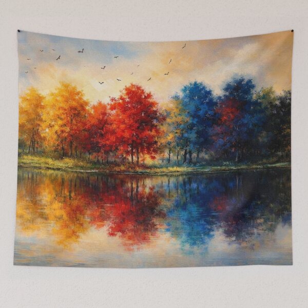 Item preview, Colorful Forest Reflection - Gold Blue Autumn Landscape designed and sold by Joey Santiago.