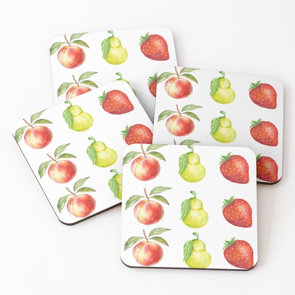 Item preview, Botanical Harvest: Watercolor Peach Pear and Strawberry Grid designed and sold by OlgaLuna_Designs.