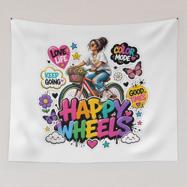 Item preview, HAPPY WHEELS Graffiti Sticker PNG | Cute Bicycle Girl Aesthetic | Colorful Retro Cycling Vinyl Decal | Kawaii Bike Art for Laptop, Water Bottle & Journal designed and sold by Stylestickers55.