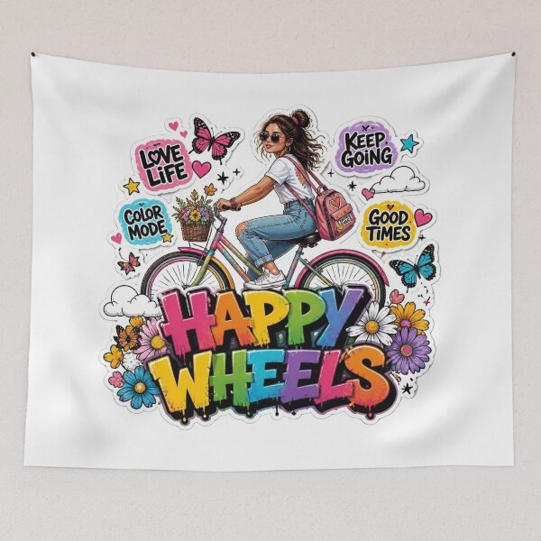Item preview, HAPPY WHEELS Cute Bicycle Sticker PNG | Colorful Graffiti Cycling Girl | Fun Summer Bike Vinyl Decal | Happy Ride Aesthetic Gift designed and sold by Stylestickers55.