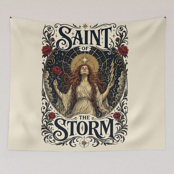 Item preview, Saint of the Storm – Gothic Art Nouveau Woman with Roses and Lightning designed and sold by From Cyryl with Love.