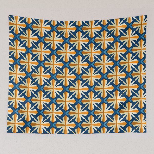 Item preview, Seamless geometric Moroccan tile pattern with gold stars and dark blue background designed and sold by Olgus.