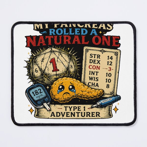 Item preview, My Pancreas Rolled a Natural One – Type 1 Diabetes RPG Shirt designed and sold by BlindPete.