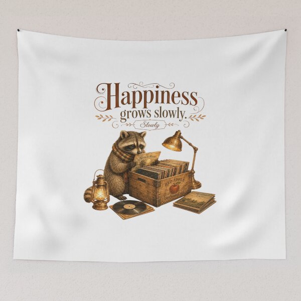 Item preview, Happiness Grows Slowly Vintage Raccoon Vinyl Record Art designed and sold by AQUILAKREO.