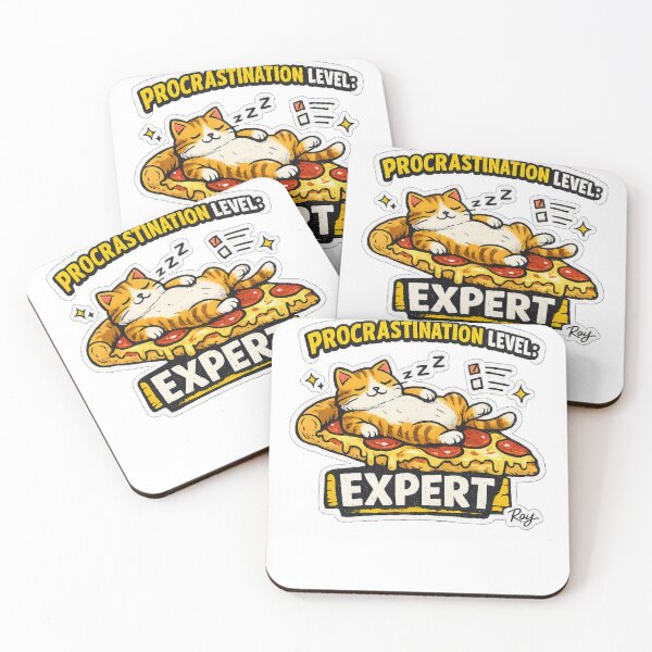 Item preview, Procrastination Level Expert Sleepy Cat on Pizza Funny Sticker designed and sold by RoyArt0.