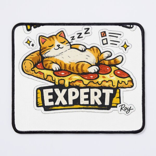 Item preview, Procrastination Level Expert Sleepy Cat on Pizza Funny Sticker designed and sold by RoyArt0.