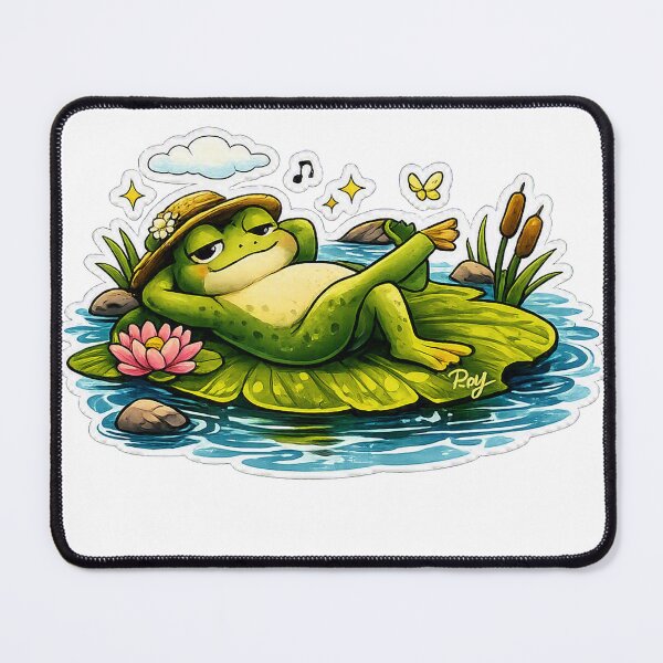Item preview, Relaxing Frog on Lily Pad with Straw Hat Funny Sticker الوصف: designed and sold by RoyArt0.
