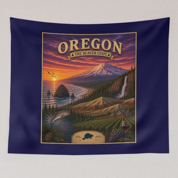 Item preview, Oregon Travel Sticker | Vintage Oregon State Badge | Mt Hood, Crater Lake & Cannon Beach Art designed and sold by Swanny's Custom T-shirt and Gift Designs.