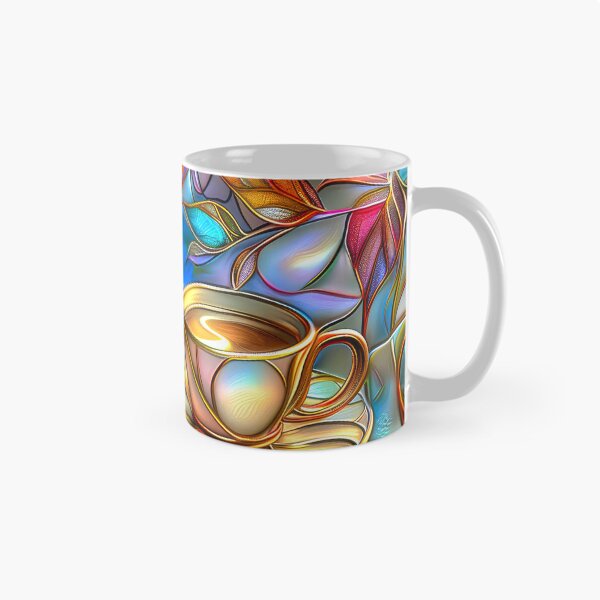 Item preview, Coffee Cups with Coffee Plant Leaves, Stained Glass Botanical Design designed and sold by MargaretWiktor.