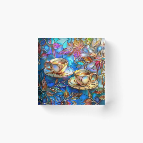 Item preview, Coffee Cups with Coffee Plant Leaves, Stained Glass Botanical Design designed and sold by MargaretWiktor.
