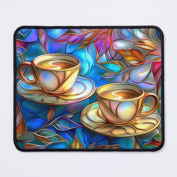 Item preview, Coffee Cups with Coffee Plant Leaves, Stained Glass Botanical Design designed and sold by MargaretWiktor.