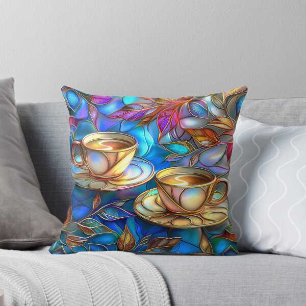 Item preview, Coffee Cups with Coffee Plant Leaves, Stained Glass Botanical Design designed and sold by MargaretWiktor.