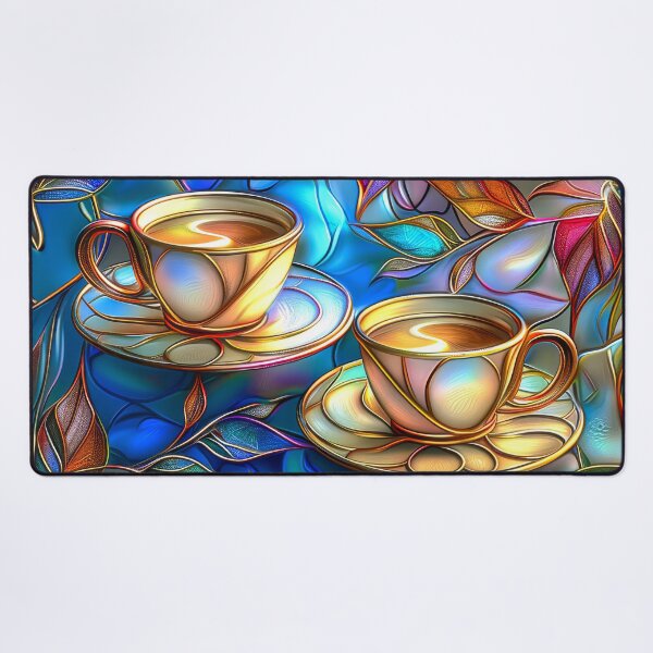 Item preview, Coffee Cups with Coffee Plant Leaves, Stained Glass Botanical Design designed and sold by MargaretWiktor.