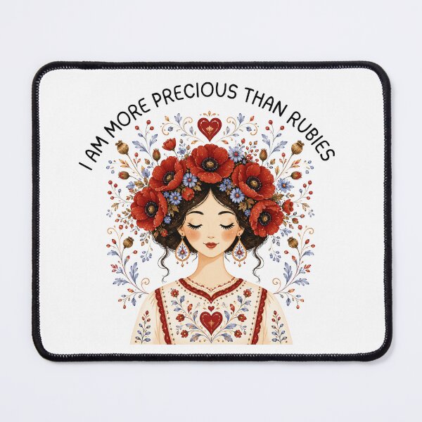 Item preview, I Am More Precious Than Rubies Bible Quote Affirmation Scandinavian Folk Art Style designed and sold by ThePinkProject.