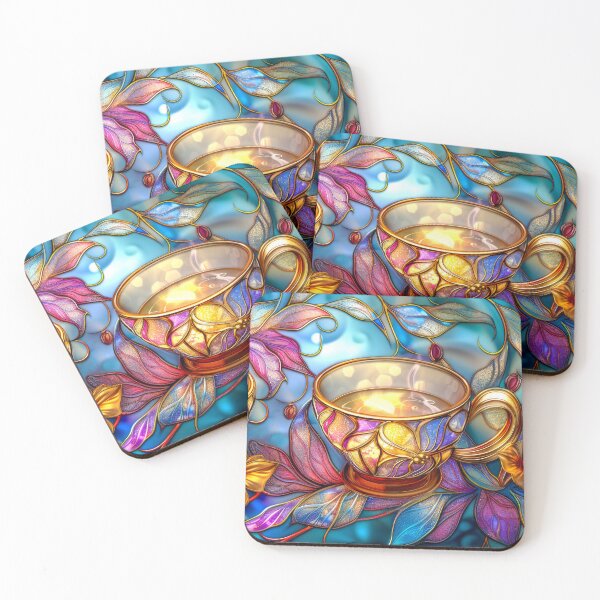 Item preview, Coffee Cups with Coffee Plant Leaves, Stained Glass Botanical Design designed and sold by MargaretWiktor.