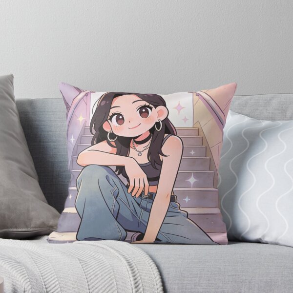 Item preview, Cute Sparkly Anime Girl Crouching on City Steps designed and sold by unboxedbyJuls.