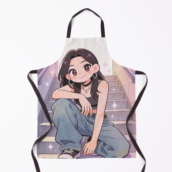 Item preview, Cute Sparkly Anime Girl Crouching on City Steps designed and sold by unboxedbyJuls.
