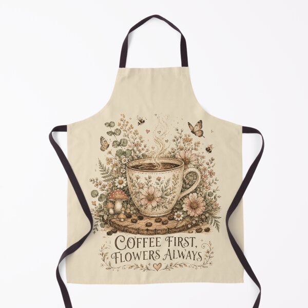 Item preview, Coffee First Flowers Always Vintage Botanical Design - Floral Coffee Cup Illustration with Butterflies designed and sold by WillCraftx.