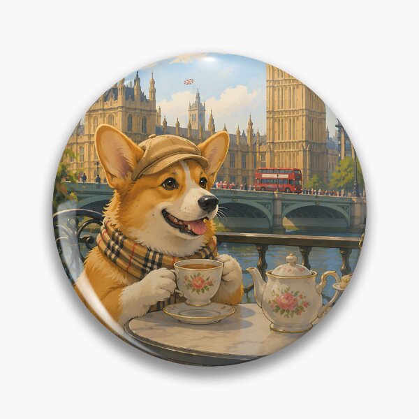 Item preview, Corgi having tea in front of Big Ben designed and sold by Nomad-Paws.