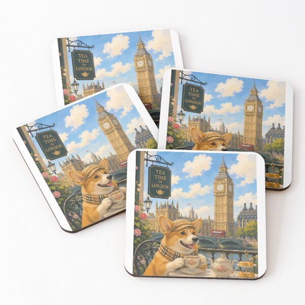Item preview, Corgi having tea in front of Big Ben designed and sold by Nomad-Paws.
